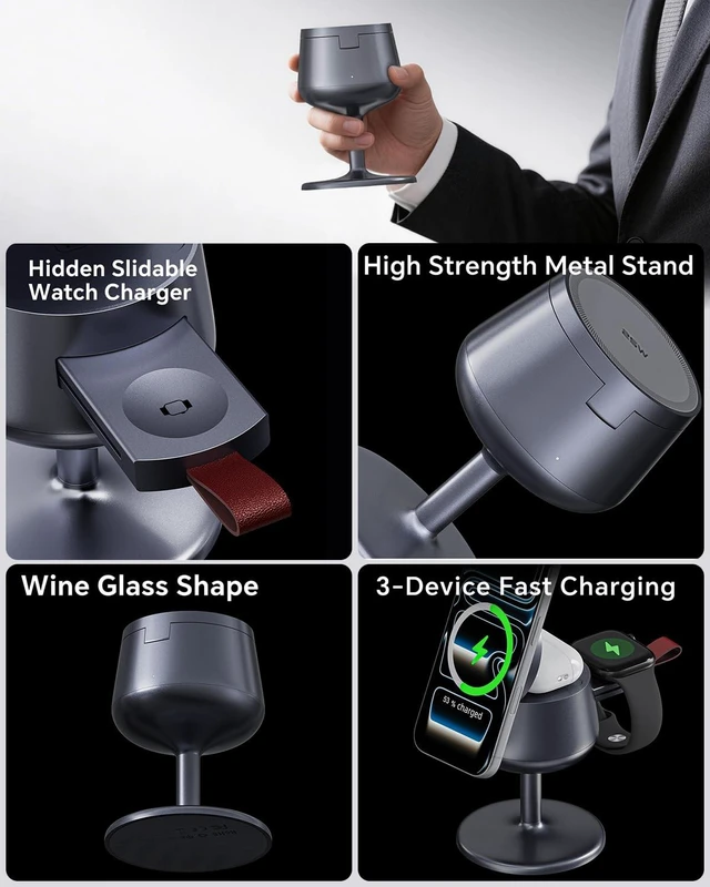 Alt view image 3 of 7 - 3-in-1 Magnetic Wireless Charging Station for Apple Devices, 25W Fast Charger Stand Compatible with MagSafe, Wireless Charger Dock for iPhone Duo/18/17/16/15/14 Pro Air Series, Apple Watch & AirPods