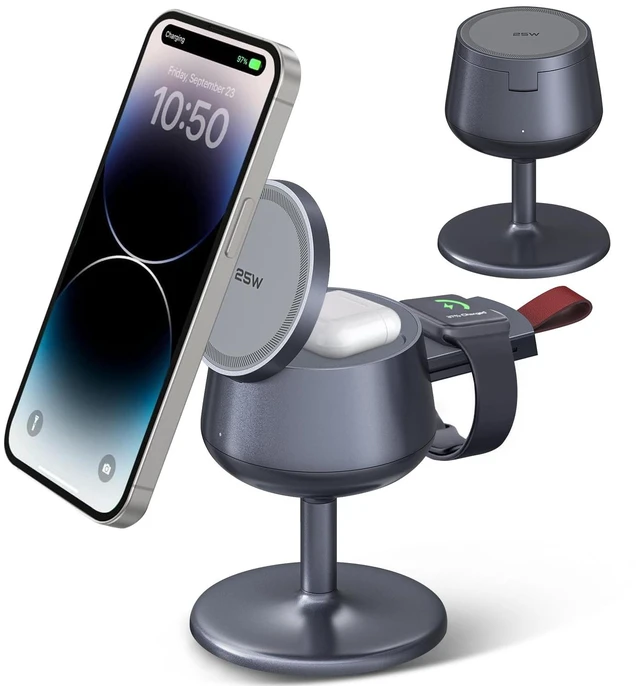 Main image of 3-in-1 Magnetic Wireless Charging Station for Apple Devices, 25W Fast Charger Stand Compatible with MagSafe, Wireless Charger Dock for iPhone Duo/18/17/16/15/14 Pro Air Series, Apple Watch & AirPods
