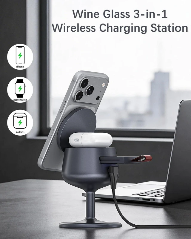 Alt view image 2 of 7 - 3-in-1 Magnetic Wireless Charging Station for Apple Devices, 25W Fast Charger Stand Compatible with MagSafe, Wireless Charger Dock for iPhone Duo/18/17/16/15/14 Pro Air Series, Apple Watch & AirPods