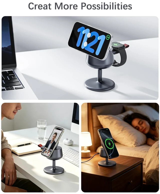 Alt view image 7 of 7 - 3-in-1 Magnetic Wireless Charging Station for Apple Devices, 25W Fast Charger Stand Compatible with MagSafe, Wireless Charger Dock for iPhone Duo/18/17/16/15/14 Pro Air Series, Apple Watch & AirPods