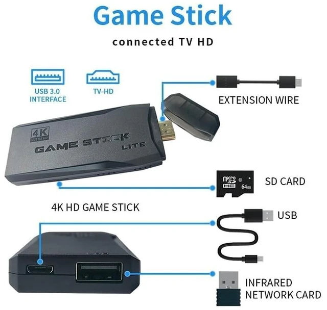 Alt view image 6 of 7 - 2027 Retro Game Console, 20,786+ Gaming Stick with Classic Video Games,64GB | 27 Emulators Gaming Stick, 4K HD Plug & Play Game Console Compatible with TV PC Projector with 2 Wireless Controllers