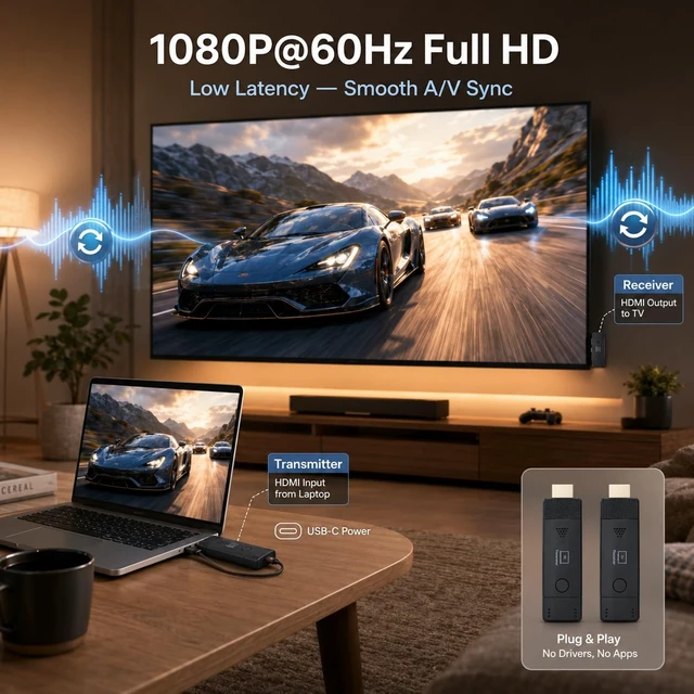 Alt view image 6 of 7 - mvthenxi 2026 Upgraded Wireless HDMI Extender, 164ft Ultra-Long Range, 1080P, Dual-Band 2.4G/5G, Plug & Play, Universal A/V Kit for Laptop/PC/Projector/TV Box/Security Camera