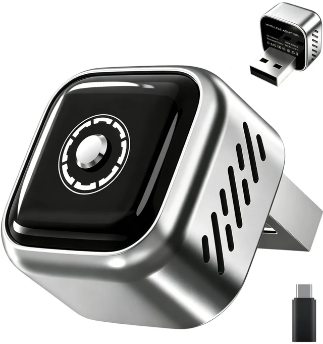 Main image of 2026 Upgraded Wireless CarPlay Adapter with Buttons for Privacy Call & Two-Phone Fast Switch, Aluminum Cooling, Dual-Band WiFi, Mini Cable-Free, Compatible with Apple iPhone & Android Auto, Gray