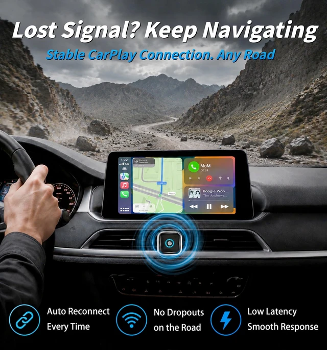 Alt view image 5 of 7 - 2026 Upgraded Wireless CarPlay Adapter with Buttons for Privacy Call & Two-Phone Fast Switch, Aluminum Cooling, Dual-Band WiFi, Mini Cable-Free, Compatible with Apple iPhone & Android Auto, Gray