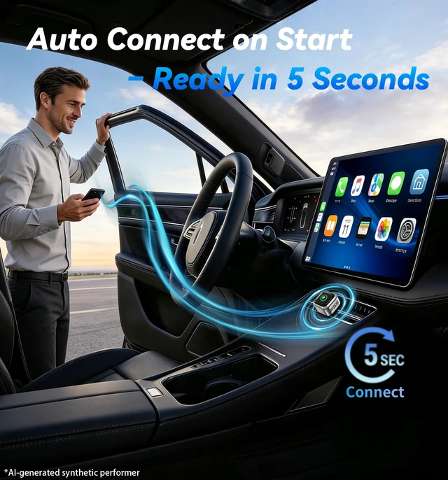 Alt view image 6 of 7 - 2026 Upgraded Wireless CarPlay Adapter with Buttons for Privacy Call & Two-Phone Fast Switch, Aluminum Cooling, Dual-Band WiFi, Mini Cable-Free, Compatible with Apple iPhone & Android Auto, Gray