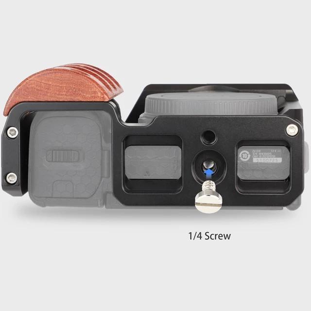 Alt view image 4 of 7 - Leftfoto Camera Metal Cage with Wood Handle for Sony ZV-E10, Arca Base | Cold Shoe, 1/4 3/8 Holes, 39mm Arca Swiss QR Base, Horizontal & Vertical Shooting, Natural Wood Grip, for Sony ZV-E10 Camera
