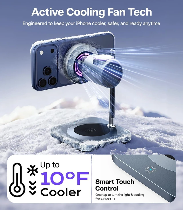 Alt view image 4 of 7 - Meifigno Qi2.2 Certified 25W 3-in-1 Fast Wireless Charging Station with Fan | Charger Design for MagSafe, Apple Watch Charger Stand, for iPhone 17 16 Series, AirPods, iWatch, Included PD45W Adapter