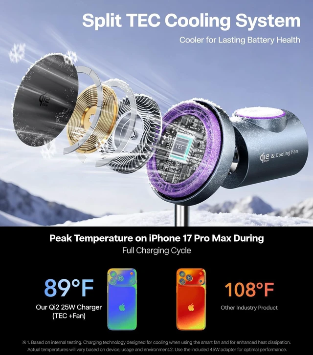 Alt view image 5 of 7 - Meifigno Qi2.2 Certified 25W 3-in-1 Fast Wireless Charging Station with Fan | Charger Design for MagSafe, Apple Watch Charger Stand, for iPhone 17 16 Series, AirPods, iWatch, Included PD45W Adapter
