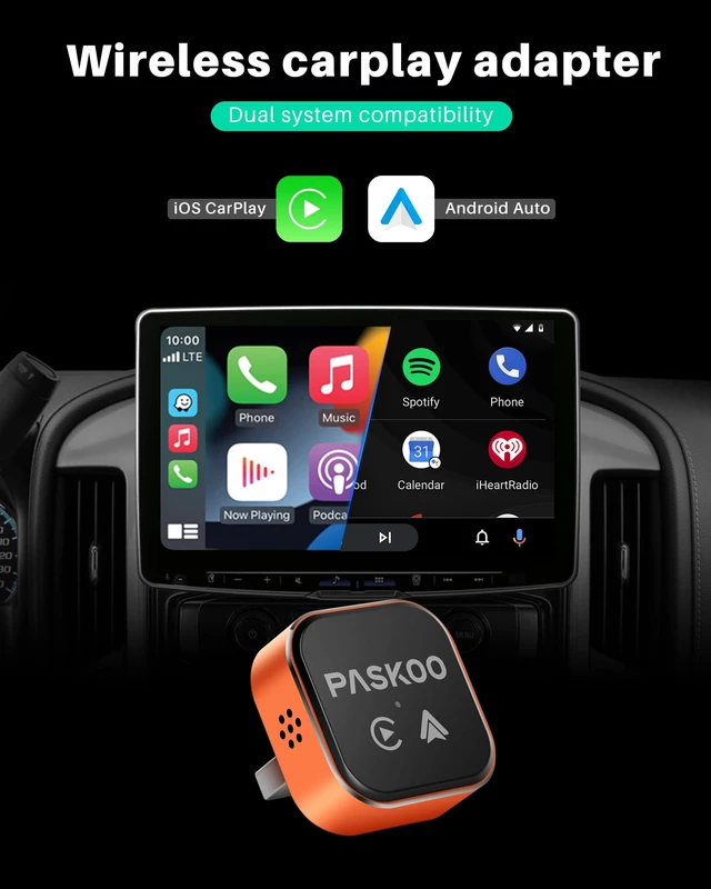 Alt view image 2 of 7 - PASKOO Wireless CarPlay Adapter for Apple iPhone & Android Phones | Ultra Mini bluetooth Dongle, Converts Wired to Wireless WiFi 6 & Bluetooth 5.4,Zero Latency, Plug & Play for 2016+ Vehicles