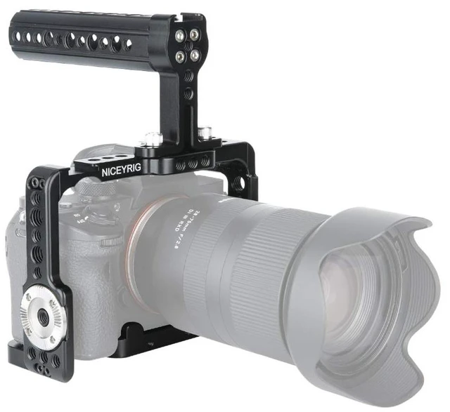Main image of NICEYRIG Camera Cage Kit for Sony A7RIII/ A7RIV/ A7III/ A7SIII/ A7RII- 190 | Built in Cold Shoe with Cheese Top Handle and Cable Lock HDMI Clamp for Sony A7SII/ A7II/ A9