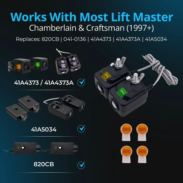Alt view image 3 of 7 - Garage Door Sensor Replacement for LiftMaster Chamberlain Craftsman, Replaces 41A5034, 820CB, G801CB-P, 801CB, 41A5266-1, 041-0136, Safety Sensor Kit with Brackets