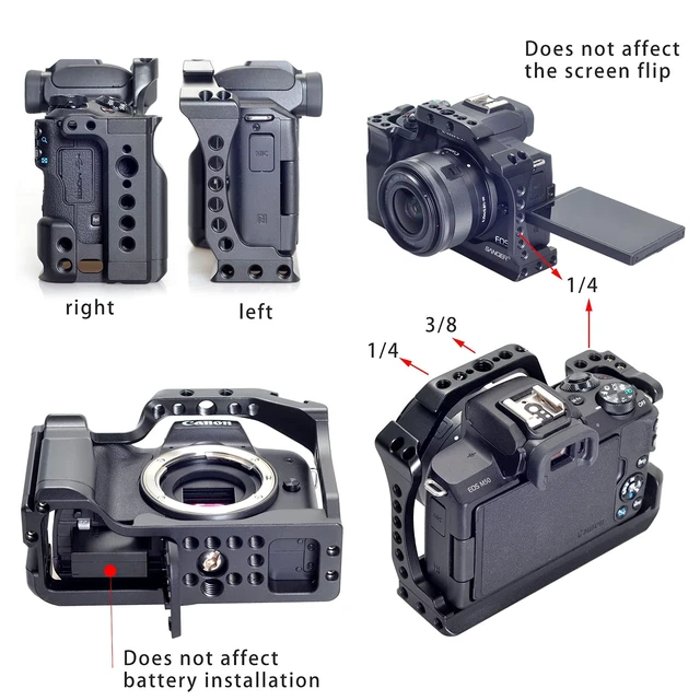 Alt view image 3 of 6 - Hersmay EOS M50 Mark II Camera Cage for Canon EOS M50II M50 M5 Mirrorless Vlogging Camera Kit with Cold Shoe,Handle Locating Holes,Multiple 1/4" 3/8" Screw Holes