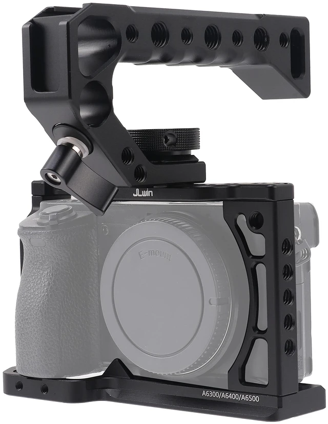 Main image of Hersmay A6500/A6400/A6300 Camera Cage Video Stabilizer with Top Handle for Sony A6500 A6400 A6300 A6000 A6100 Cameas DSLR Rig with Cold Shoe,Handle Locating Holes,Multiple 1/4" 3/8" Screw Holes