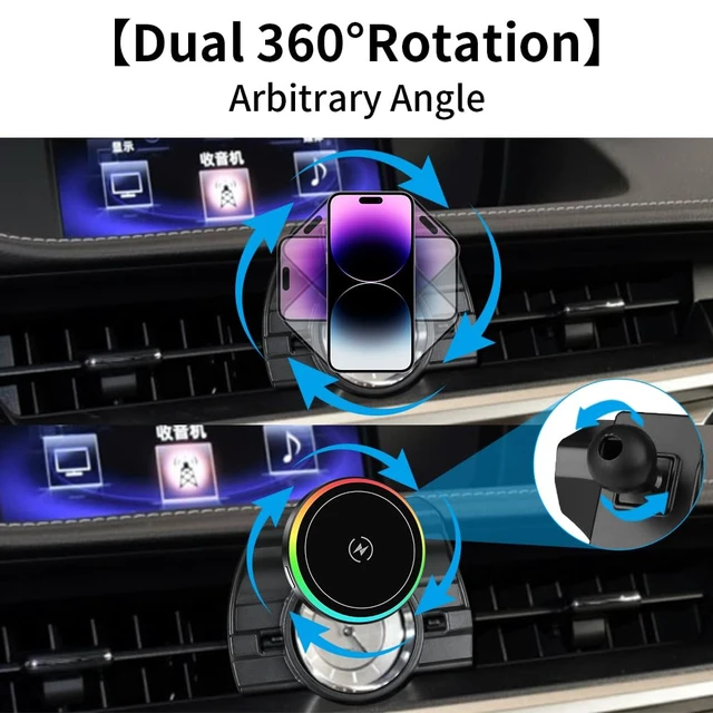 Alt view image 5 of 7 - LUNQIN Car Magnetic Phone Mount for Lexus ES 2013 2014 2015 2016 2017 2018 ES350 ES300h Auto Interior Accessories Best Cellphone Holder Fast 15W Wireless Charger Cell Phones Charging Screen Stand