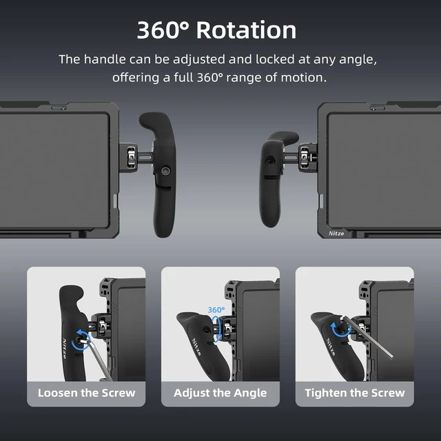 Alt view image 3 of 7 - Nitze Side Handle Kit with 1/4" Screw and Retractable Locating Pins- PA32D | 360° Adjustable, Left and Right Side Handles, For Smartphone / iPad / Monitor / Camera Cages