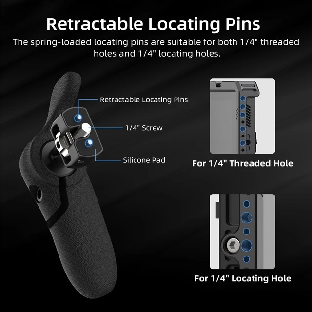 Alt view image 4 of 7 - Nitze Side Handle Kit with 1/4" Screw and Retractable Locating Pins- PA32D | 360° Adjustable, Left and Right Side Handles, For Smartphone / iPad / Monitor / Camera Cages