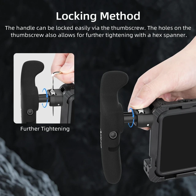 Alt view image 6 of 7 - Nitze Side Handle Kit with 1/4" Screw and Retractable Locating Pins- PA32D | 360° Adjustable, Left and Right Side Handles, For Smartphone / iPad / Monitor / Camera Cages
