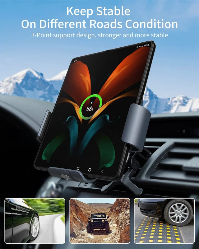 Alt view image 7 of 7 - Wireless Car Charger Mount,Phone Holder for Galaxy Z Fold 8 Ultra 7/6/5/4 | (Not for Z Fold8 Wide) Auto Clamp Dual Coil Fast Wireless Charging Car Vent Phone Holder,for iPhone 17,16,15,14 Series