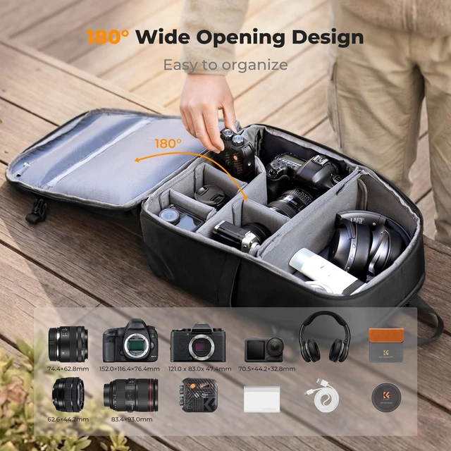 Alt view image 3 of 7 - K&F CONCEPT Ultra Lightweight Camera Backpack, Camera Bag with Rain Cover | 2 Cameras+3-5 Lenses, 15.8in Laptop Compartment, with Rain Cover & Tripod Strap, Quick Access, for Canon/Sony/Nikon, B23