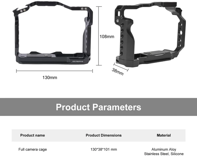 Alt view image 6 of 6 - EOS R100/R50 Camera Cage for Canon EOS R100 R50 Camera | EOS R50/R100 Cage with Cold Shoe Mount,Compatible with ARRI 3/8" Interface and Left/Right Side Handle