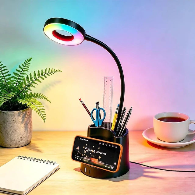 Main image of HomeFocus Desk Lamp,RGB LED Desk Lamp,Table Lamp,Eye-Caring Reading Light & Night Light for Home Office,Black