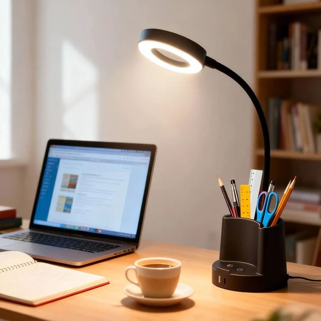 Alt view image 2 of 7 - HomeFocus Desk Lamp,RGB LED Desk Lamp,Table Lamp,Eye-Caring Reading Light & Night Light for Home Office,Black