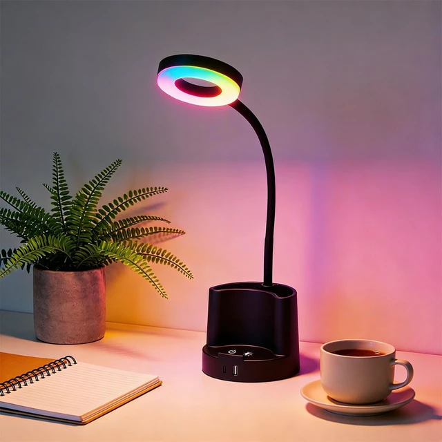 Alt view image 6 of 7 - HomeFocus Desk Lamp,RGB LED Desk Lamp,Table Lamp,Eye-Caring Reading Light & Night Light for Home Office,Black