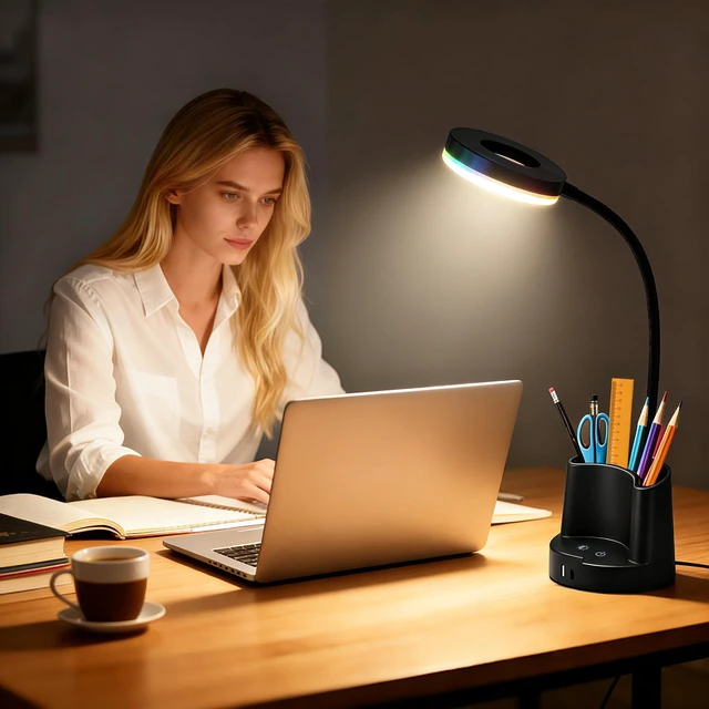 Alt view image 4 of 7 - HomeFocus Desk Lamp,RGB LED Desk Lamp,Table Lamp,Eye-Caring Reading Light & Night Light for Home Office,Black