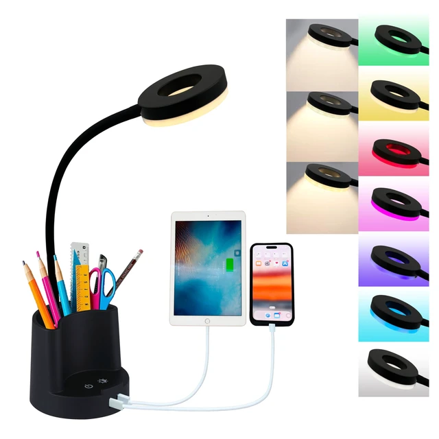 Alt view image 7 of 7 - HomeFocus Desk Lamp,RGB LED Desk Lamp,Table Lamp,Eye-Caring Reading Light & Night Light for Home Office,Black