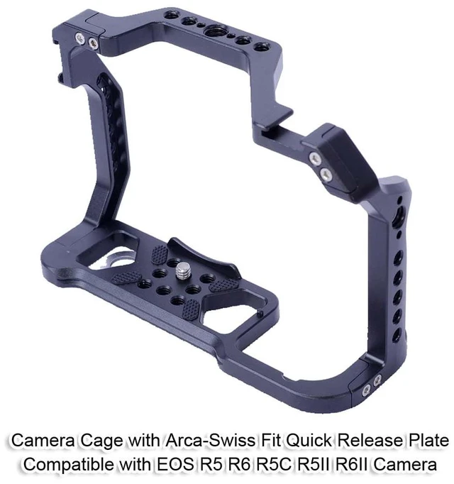 Alt view image 2 of 7 - Camera Cage Compatible with Canon EOS R5 R6 R5C R5II R6II, with Arca-Swiss Fit Quick Release Plate, Aluminum Alloy DSLR Rig Stabilizer with Cold Shoe, 1/4" & 3/8" Holes for Filmmaking, Video Shooting