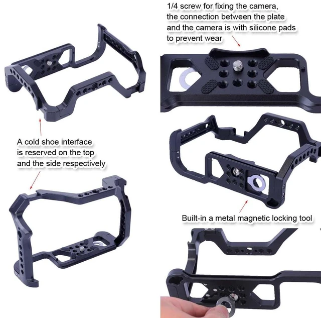 Alt view image 3 of 7 - Camera Cage Compatible with Canon EOS R5 R6 R5C R5II R6II, with Arca-Swiss Fit Quick Release Plate, Aluminum Alloy DSLR Rig Stabilizer with Cold Shoe, 1/4" & 3/8" Holes for Filmmaking, Video Shooting