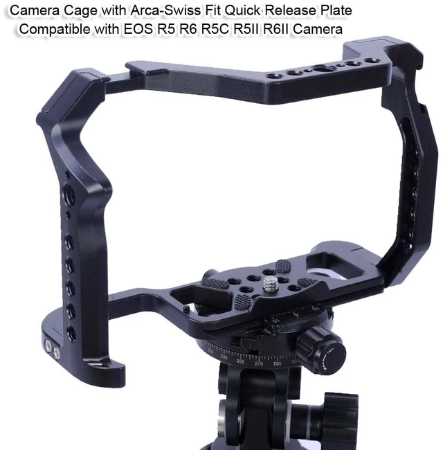 Alt view image 4 of 7 - Camera Cage Compatible with Canon EOS R5 R6 R5C R5II R6II, with Arca-Swiss Fit Quick Release Plate, Aluminum Alloy DSLR Rig Stabilizer with Cold Shoe, 1/4" & 3/8" Holes for Filmmaking, Video Shooting