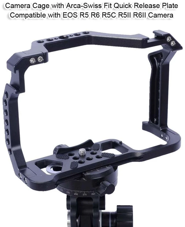Alt view image 5 of 7 - Camera Cage Compatible with Canon EOS R5 R6 R5C R5II R6II, with Arca-Swiss Fit Quick Release Plate, Aluminum Alloy DSLR Rig Stabilizer with Cold Shoe, 1/4" & 3/8" Holes for Filmmaking, Video Shooting