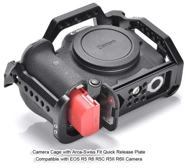 Alt view image 7 of 7 - Camera Cage Compatible with Canon EOS R5 R6 R5C R5II R6II, with Arca-Swiss Fit Quick Release Plate, Aluminum Alloy DSLR Rig Stabilizer with Cold Shoe, 1/4" & 3/8" Holes for Filmmaking, Video Shooting