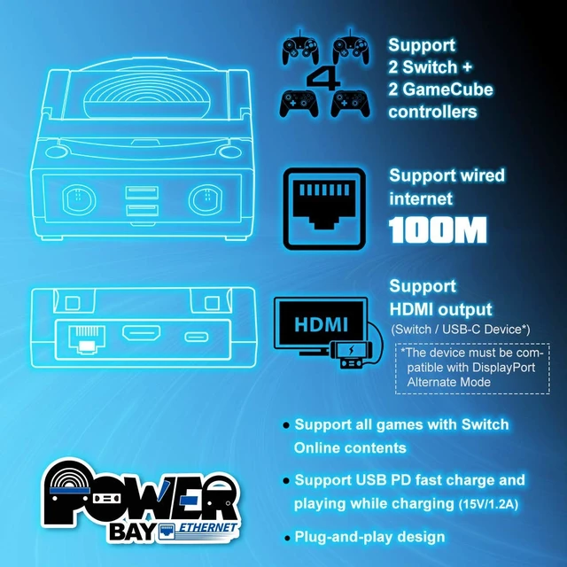 Alt view image 2 of 7 - Brook Power Bay Ethernet - Portable, Fast Charging, Dock Stand, Docking Station for NS, Built-in Ethernet Port and Gamecube Controller inputs, Supports HDMI Output, Stable Network Connect