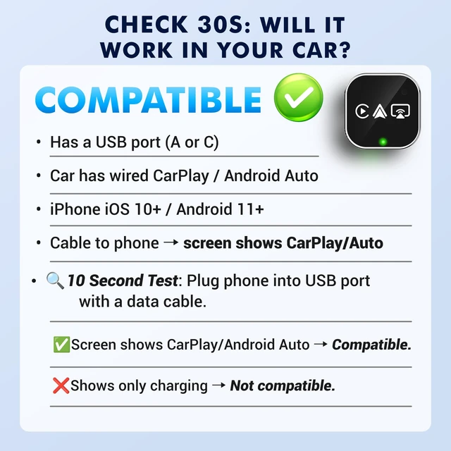 Alt view image 5 of 7 - WATSABRO 2026 3-in-1 Wireless CarPlay Adapter, Android Auto & AirPlay | Plug and Play, Screen Mirroring, Auto-Reconnect, Dual USB-A/Type-C, AirPlay When Parked, for Wired CarPlay, FCC, OTA