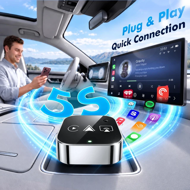 Alt view image 6 of 7 - WATSABRO 2026 3-in-1 Wireless CarPlay Adapter, Android Auto & AirPlay | Plug and Play, Screen Mirroring, Auto-Reconnect, Dual USB-A/Type-C, AirPlay When Parked, for Wired CarPlay, FCC, OTA