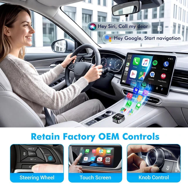 Alt view image 7 of 7 - WATSABRO 2026 3-in-1 Wireless CarPlay Adapter, Android Auto & AirPlay | Plug and Play, Screen Mirroring, Auto-Reconnect, Dual USB-A/Type-C, AirPlay When Parked, for Wired CarPlay, FCC, OTA