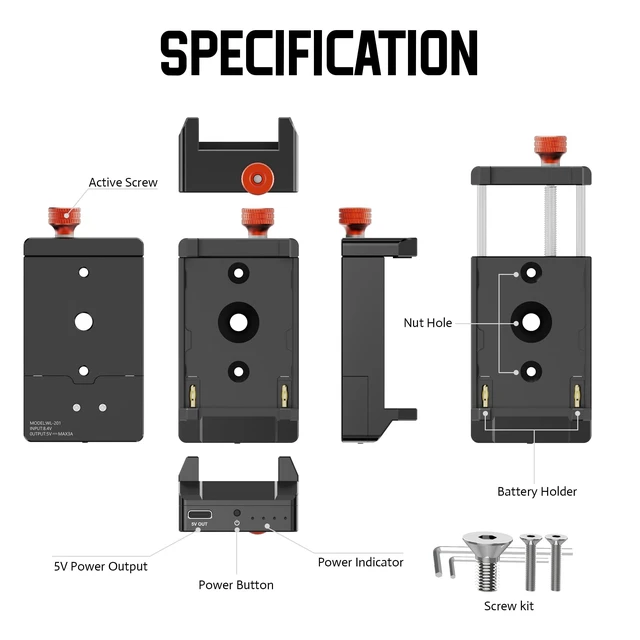 Alt view image 2 of 5 - Vrriis Adjustable Battery Mounting Bracket for Wireless HDMI Transmitter and Receiver, Adapter Plate Compatible With NP-F Battery, Type-C USB-A Output With 1/4" Mount