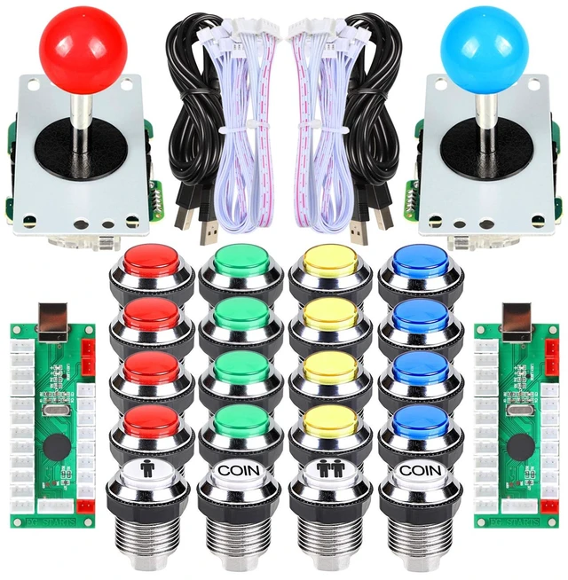 Main image of EG STARTS 2 Player Arcade Contest DIY Kits USB Encoder To PC Joystick + 8 Ways Sticker + Chrome LED Illuminated Push Button 1 & 2 Player Coin Buttons For Arcade Mame Raspberry Pi 2 3 3B Games