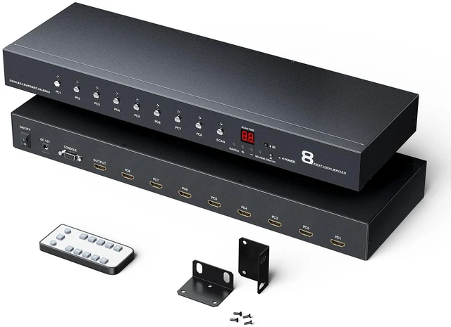 Main image of 4K 60Hz HDMI Switch 8 Port with5ft HDMI Cable, Yinker 4K HDMI Switch 8 in 1 Out with IR Remote + Rack Mount Ears + RS232, Supports HDCP2.2 Auto Scan