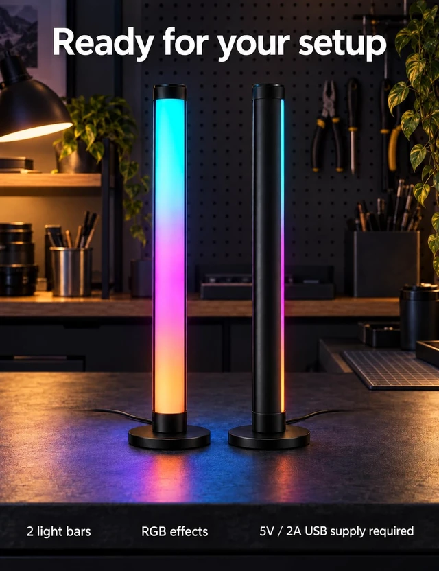 Alt view image 3 of 7 - PEYPLAY Smart RGB Ambient LED Light Bars, 2 Pack, for Gaming Room, PC and Home Décor, USB Powered Mood Lighting with Music Sync, Alexa, App & Voice Control, Adjustable Brightness, DIY Effects