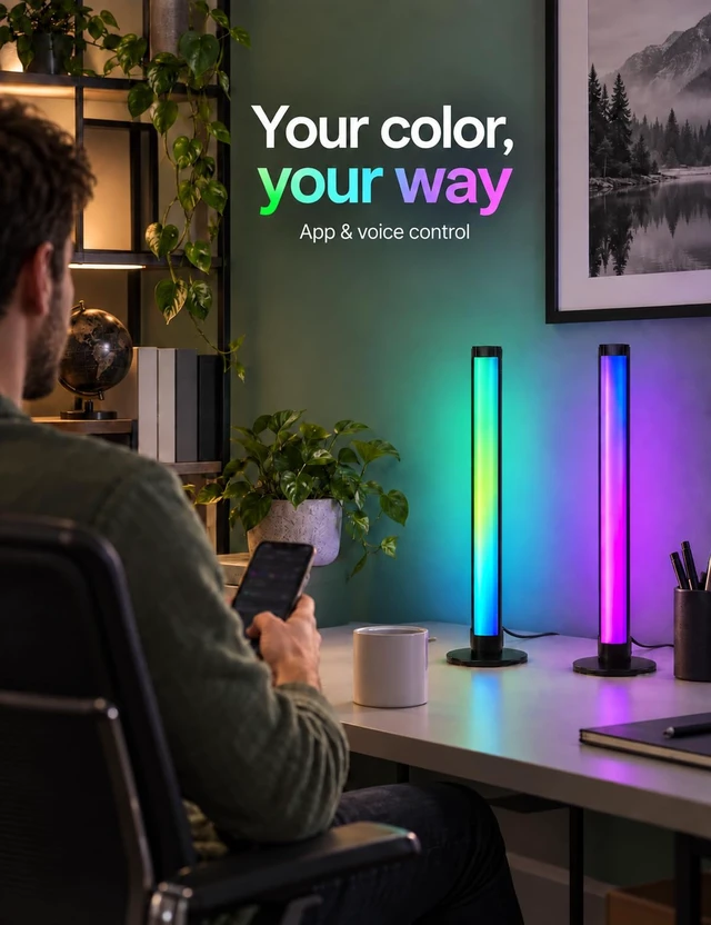 Alt view image 6 of 7 - PEYPLAY Smart RGB Ambient LED Light Bars, 2 Pack, for Gaming Room, PC and Home Décor, USB Powered Mood Lighting with Music Sync, Alexa, App & Voice Control, Adjustable Brightness, DIY Effects