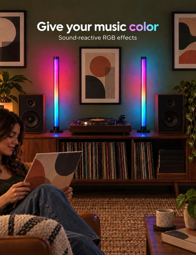 Alt view image 5 of 7 - PEYPLAY Smart RGB Ambient LED Light Bars, 2 Pack, for Gaming Room, PC and Home Décor, USB Powered Mood Lighting with Music Sync, Alexa, App & Voice Control, Adjustable Brightness, DIY Effects