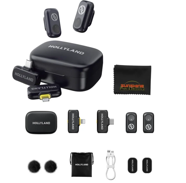 Main image of Hollyland Lark A1 Combo 2-Person Wireless Microphone System with USB-C and Lightning Connectors for Mobile Devices (Space Gray, 2.4 GHz) with Cleaning Cloth Bundle