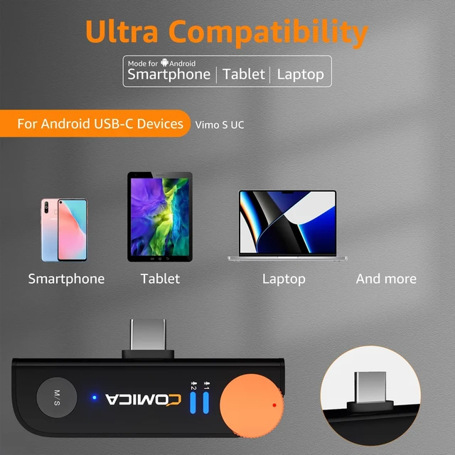 Alt view image 2 of 7 - COMICA Vimo S UC Wireless Lavalier Microphone with 656FT Range | 48kHz/24bit Recording, 15H Battery Life with Charging Case, Lapel Microphone Wireless for Video Recording Vlogging