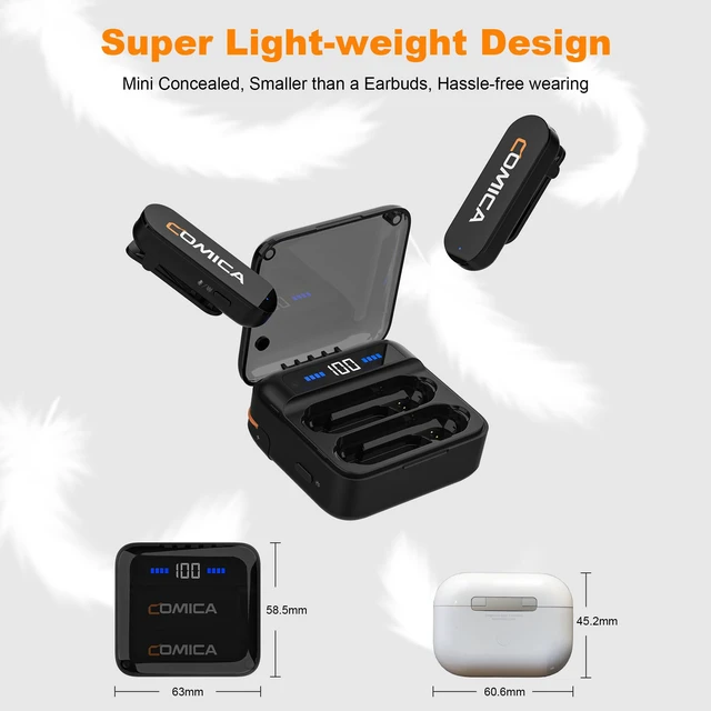 Alt view image 4 of 7 - COMICA Vimo S UC Wireless Lavalier Microphone with 656FT Range | 48kHz/24bit Recording, 15H Battery Life with Charging Case, Lapel Microphone Wireless for Video Recording Vlogging