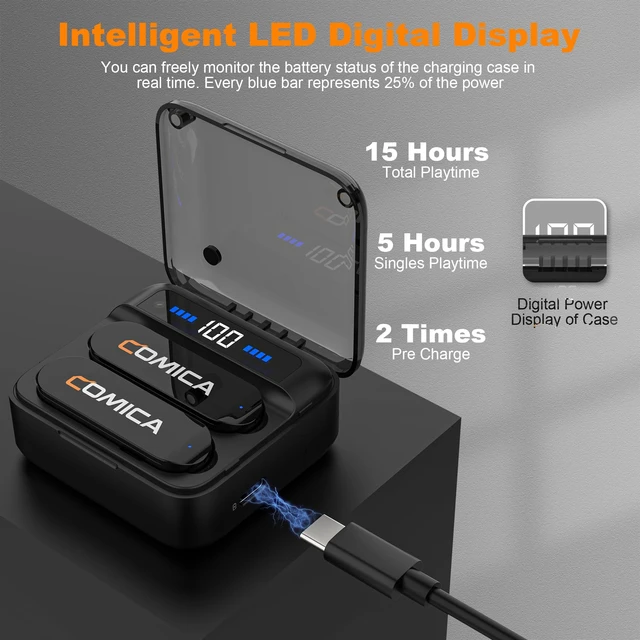 Alt view image 5 of 7 - COMICA Vimo S UC Wireless Lavalier Microphone with 656FT Range | 48kHz/24bit Recording, 15H Battery Life with Charging Case, Lapel Microphone Wireless for Video Recording Vlogging