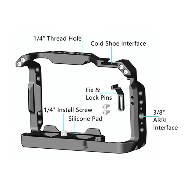 Alt view image 2 of 7 - ZV-E10 II cage,Alpha ZV-E10 ii/ZVE10 ii Camera Cage with Camera Shoulder Strap Lock and HDMI/SDI/USB-A/USB-C/Type-C Cable Clamps,Support 2~6 mm Diameter Cable