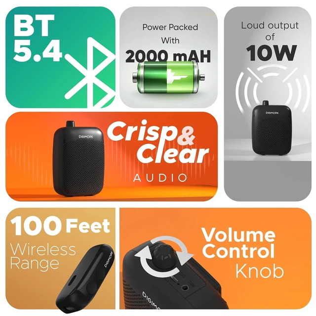 Alt view image 3 of 7 - Wireless Voice Amplifier for Teachers with Bluetooth | 10 Hours Battery | 10W Speaker | Headset Microphone for Travel, Yoga, Classroom Learning, Schools and Colleges (D-1200 WL)